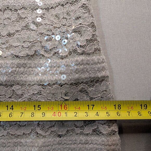 NEW Donna Ricco Knee-Length Sheath Dress, Cap Sleeve Taupe Lace & Sequin Overlay - Picture 13 of 15